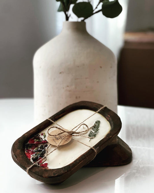 Hibiscus Palm Wood Bowl Candle