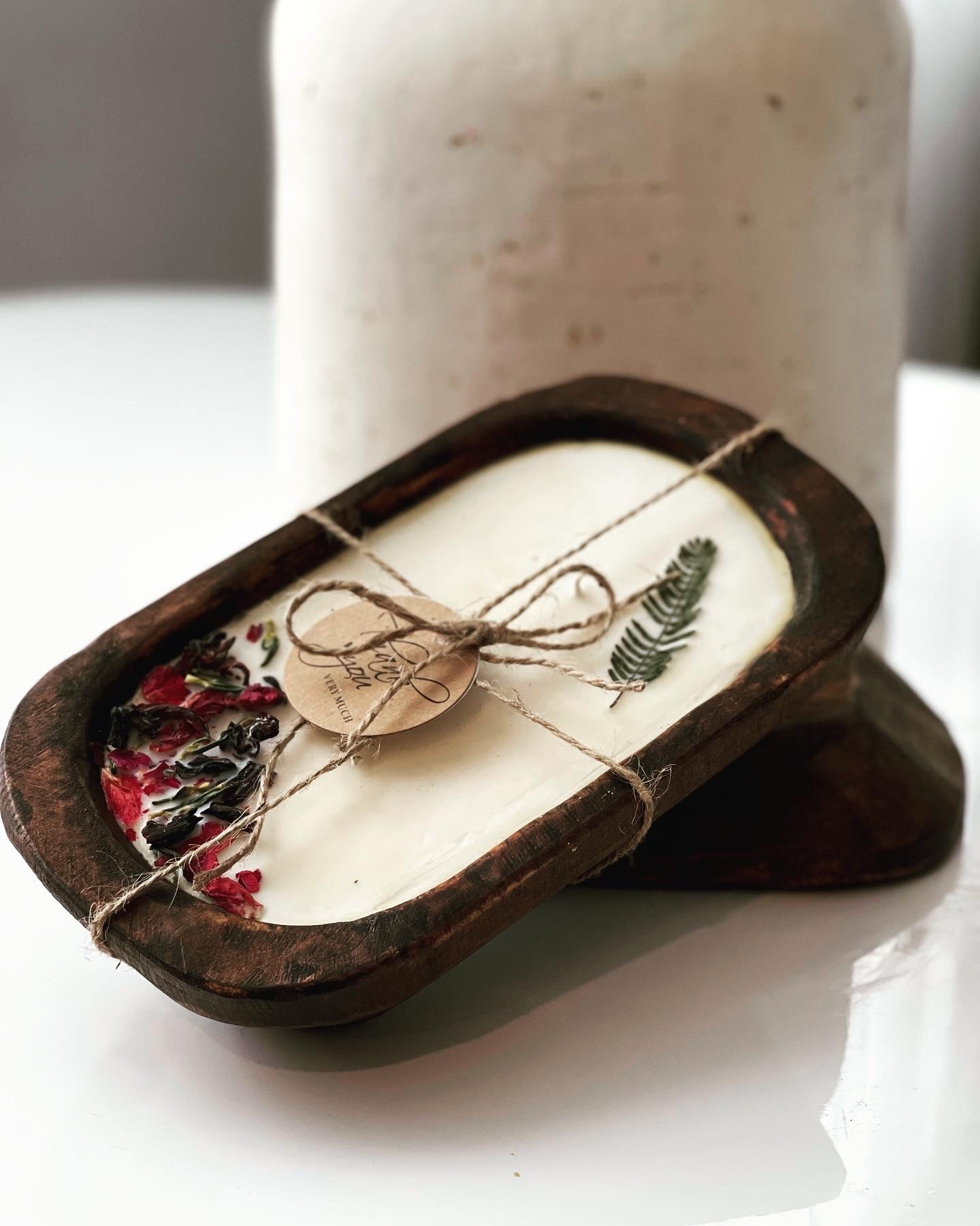 Hibiscus Palm Wood Bowl Candle